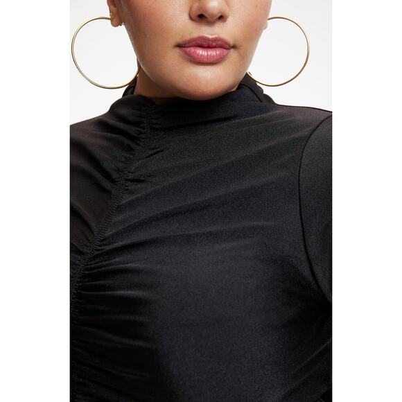 Good American Good Touch Disco Ruched Mock Neck Thong Bodysuit Black Size XXL - Picture 3 of 12